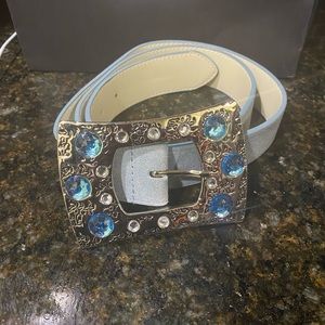 Xoxo blue suede vegan Belt size lg 42in long 2inW